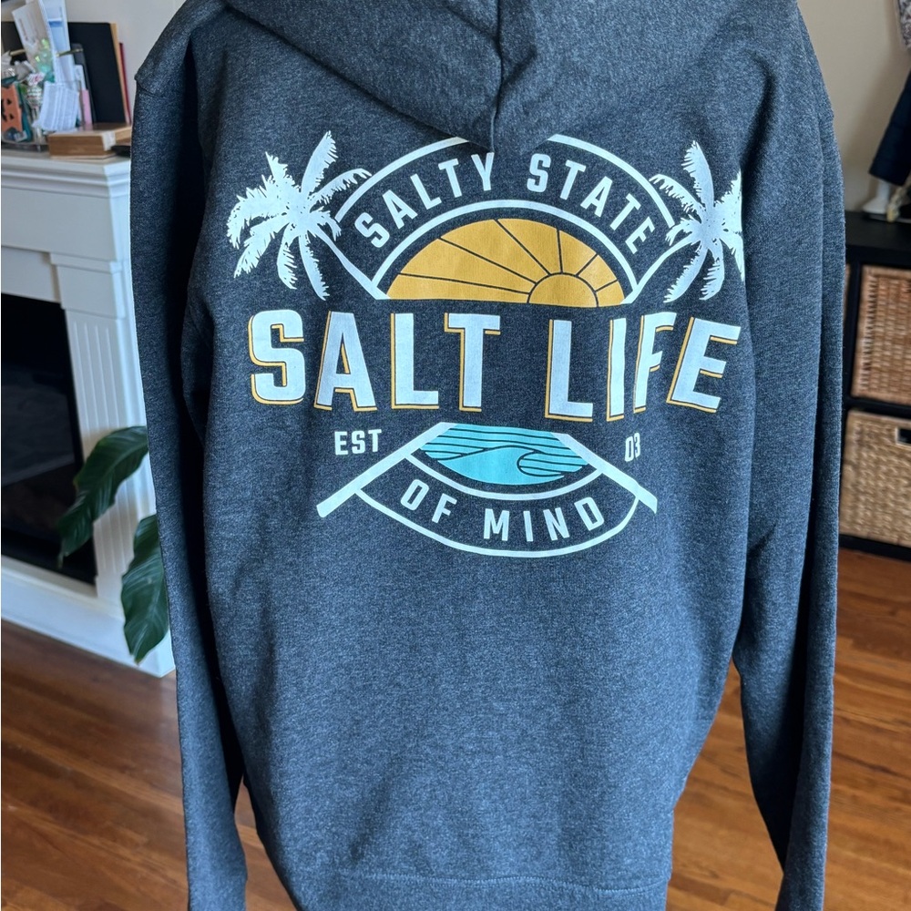 Salt Life Charcoal Hoodie with Yellow & Teal Graphic